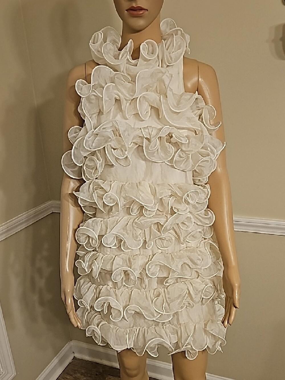 Mable Ruffled Mini Dress in Ivory - Picture 2 of 5
